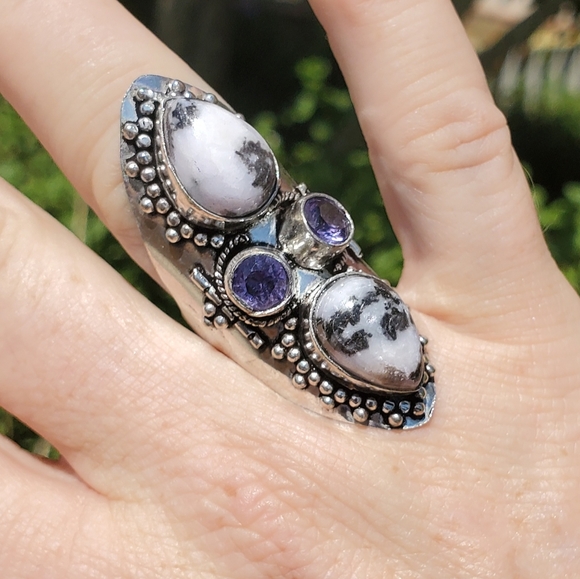 New Zebra Jasper and Amethyst 925 Silver Statement Ring. - Picture 11 of 16